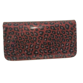 Fényes leopárd mintás műbőr pénztárca piros