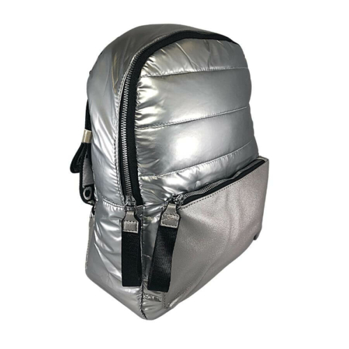 Ezüst steppelt PVC anyagú divatos hátizsák M21050