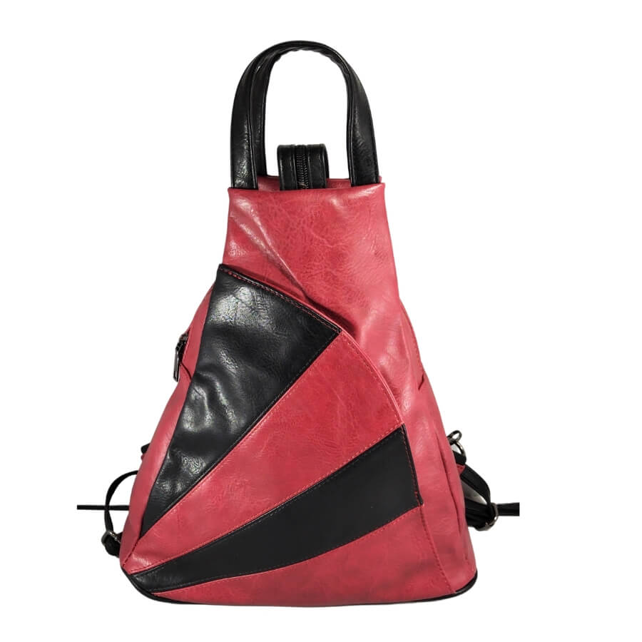Műbőr lopásgátlós piros fekete hátizsák HB0346